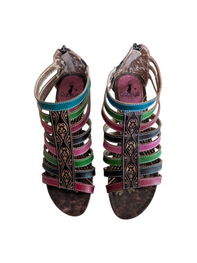 Elite By Corky's Multicolor Leather Women's Size 8 Sandals Back Zip